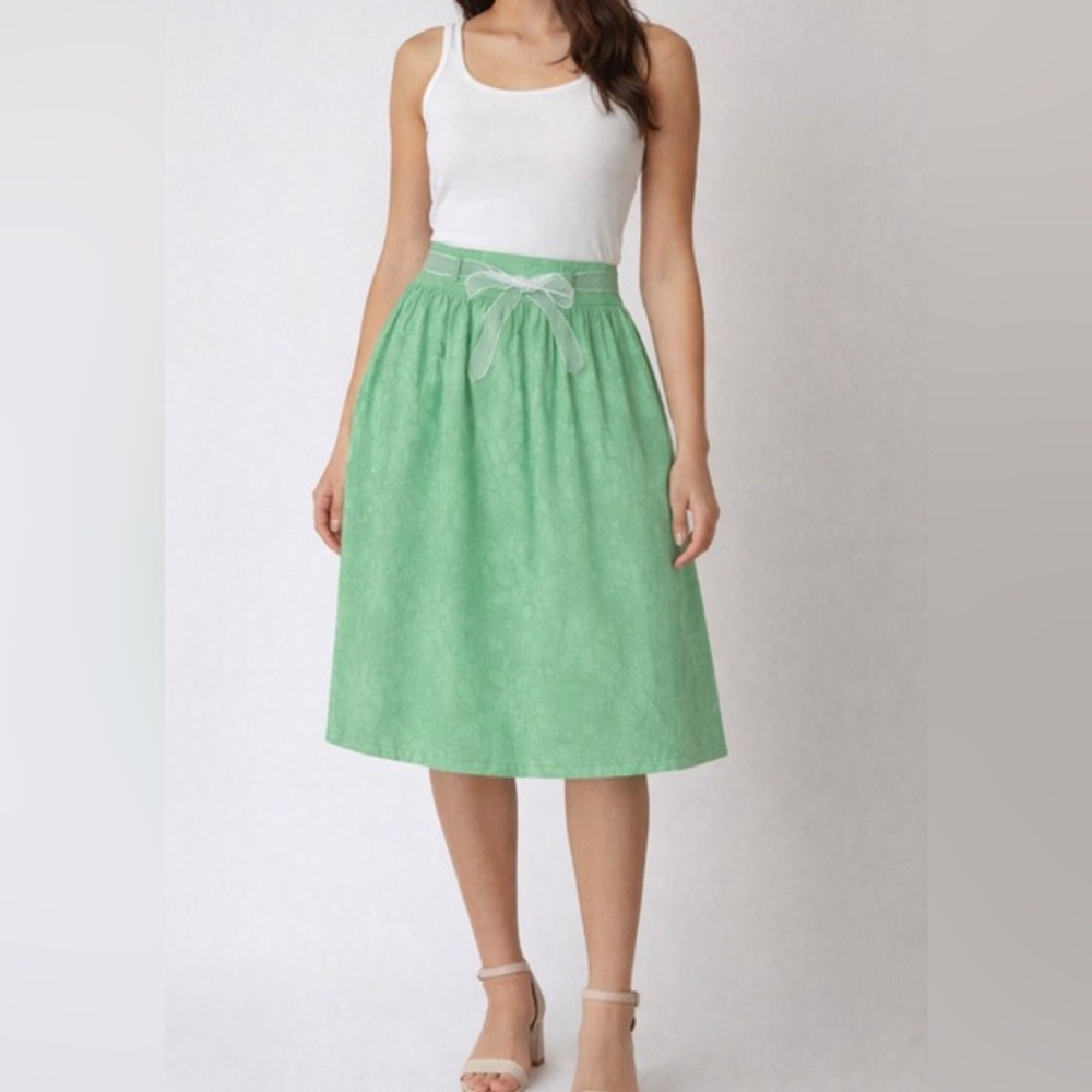 Worth Green Jacquard A-Line Skirt Cotton Size 6 NWT